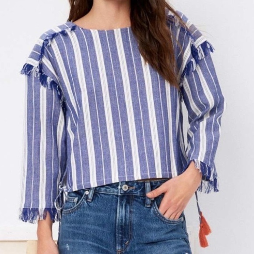 TULAROSA - STRIPED COTTON FRAYED TASSEL TOP